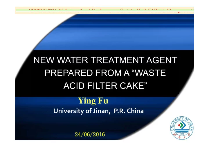 new water treatment agent prepared from a waste acid