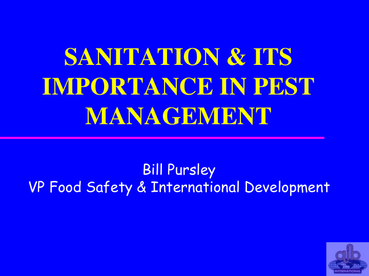 sanitation its importance in pest management