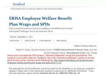 Plan Wraps and SPDs  Structuring Documents to Ensure Compliance with ERISA and to Avoid