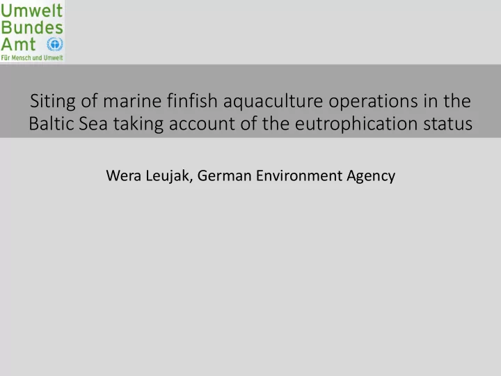 siting of marine finfish aquaculture operations in the