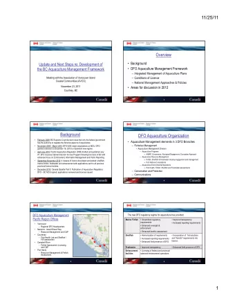 11/25/11  Overview  Background  Update and Next Steps re: Development of  DFO Aquaculture
