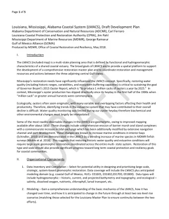 Louisiana, Mississippi, Alabama Coastal System (LMACS), Draft Development Plan  Alabama Department