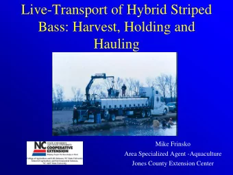 Live-Transport of Hybrid Striped  Bass: Harvest, Holding and  Hauling  Mike Frinsko  Area