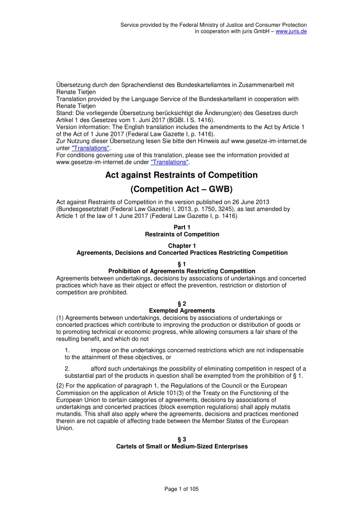 act against restraints of competition competition act gwb