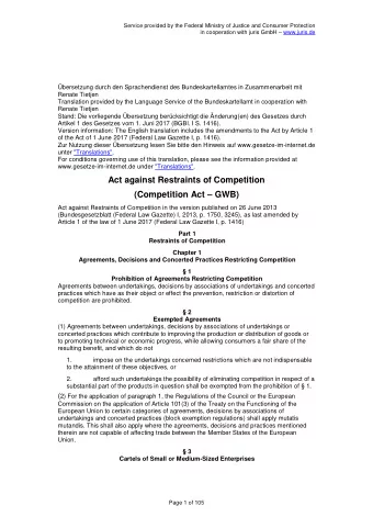 Act against Restraints of Competition (Competition Act  GWB)  Act against Restraints of