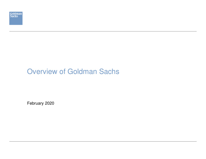 overview of goldman sachs
