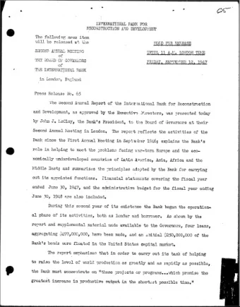 INTE.RNATIONAL RANK :F'OR F.E;CONSTRGC~PXON 1Pm DEVELOFY.:ENT 'rho f oJ.low:i nr~ nev.rs item