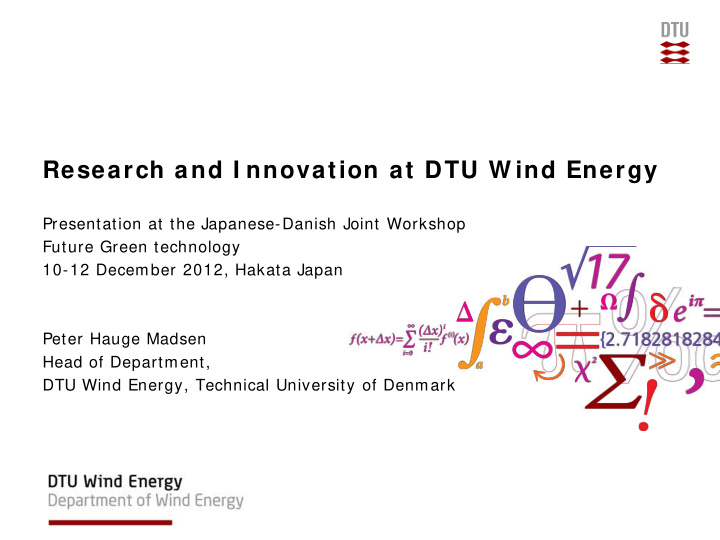 research and i nnovation at dtu w ind energy