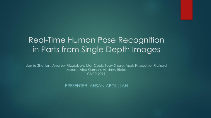 real time human pose recognition in parts from single