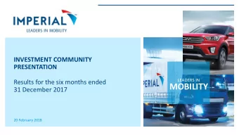 MOBILITY  31 December 2017  20 February 2018  AGENDA  OPERATIONS  FINANCIAL  LOOKING  OVERVIEW