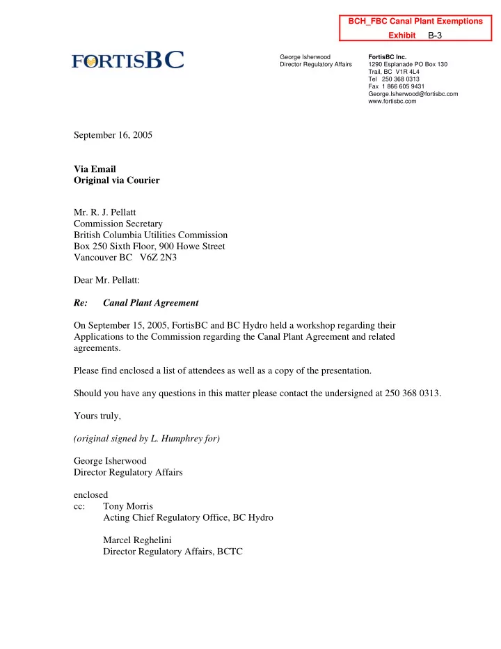 september 16 2005 via email original via courier