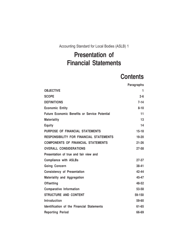 presentation of financial statements contents