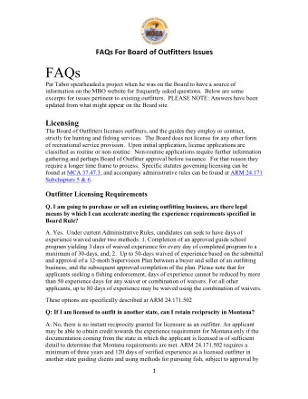 FAQs  Pat Tabor spearheaded a project when he was on the Board to have a source of  information on