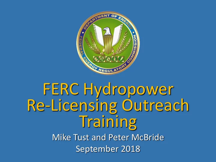 ferc hydropower re licensing outreach training