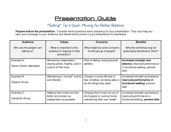 Presen  entatio  ion G  n Guid  ide  Selling  Tai Ji Quan: Moving for Better Balance Prepare