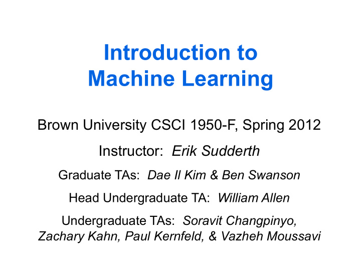 introduction to machine learning