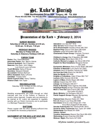 Presentatio  sentation  n of  of the  the Lor  ord ~  ~ Fe  Februar  uary 2,  , 2014  2014  SUNDAY