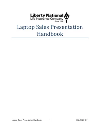 Laptop Sales Presentation  Handbook  Laptop Sales Presentation Handbook  1  LNL2038 1011  Table of