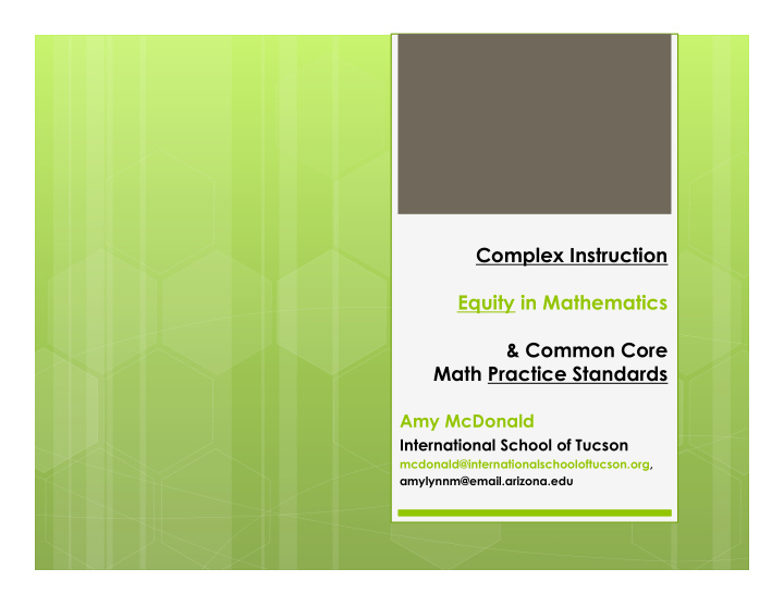 complex instruction equity in mathematics common core