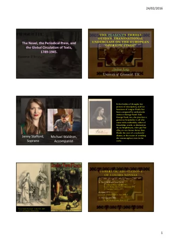 The Novel, the Periodical Press, and  OPERATIC STAGE the Global Circulation of Texts, 1789