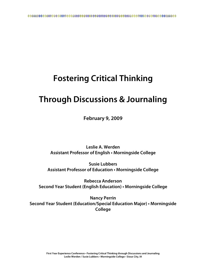 fostering critical thinking through discussions journaling