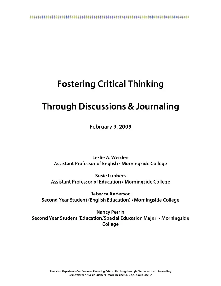 fostering critical thinking through discussions journaling