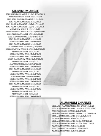 ALUMINUM ANGLE  ARCH ALUMINUM ANGLE 1-1/2x1-1/2x1/8x20  ARCH ALUMINUM ANGLE 1x1x1/16x20  6063 ARCH