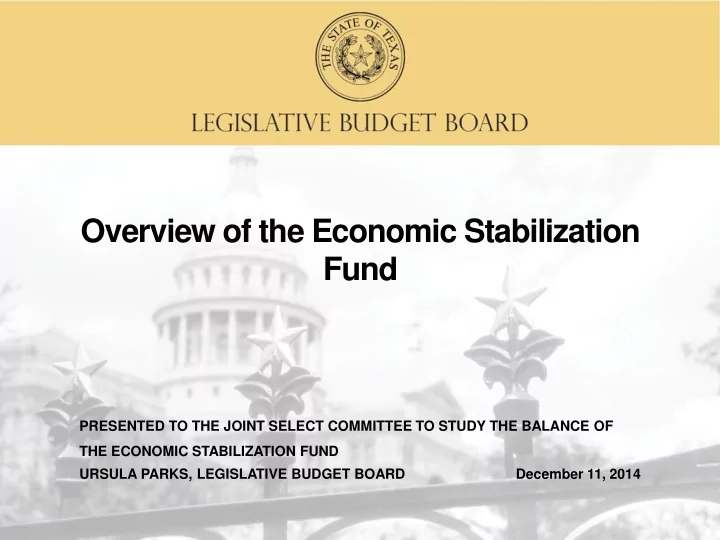 overview of the economic stabilization