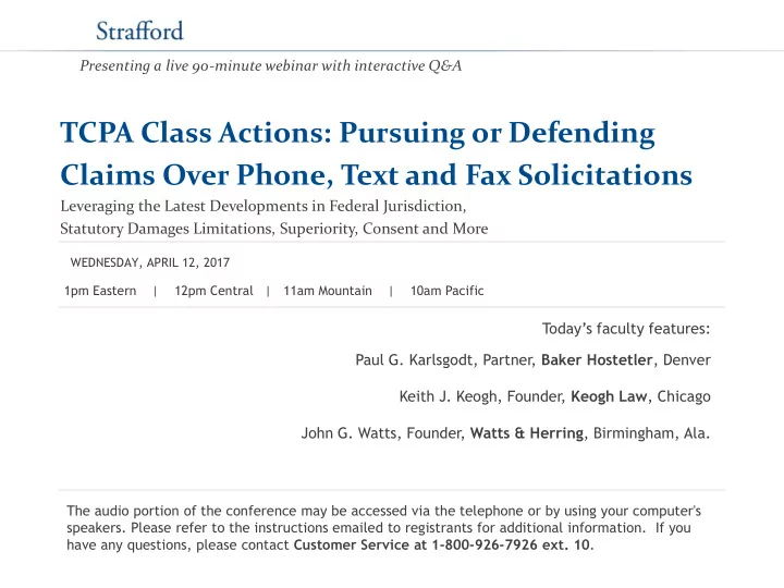 tcpa class actions pursuing or defending claims over