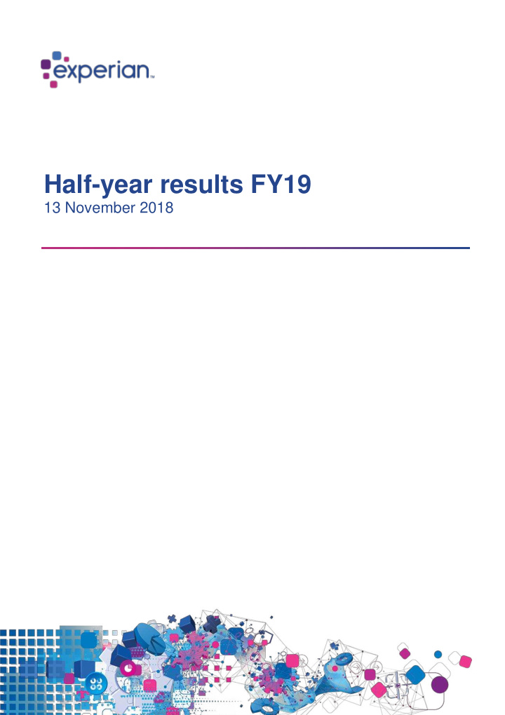 half year results fy19 13 november 2018 contents 3 1