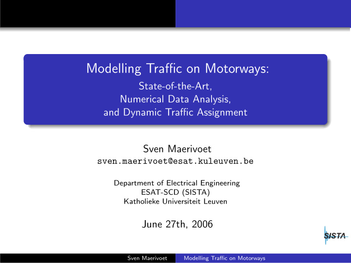 modelling traffic on motorways