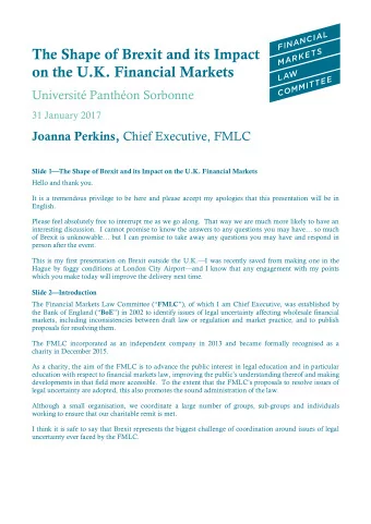 The Shape of Brexit and its Impact on the U.K. Financial Markets  Universit Panthon Sorbonne