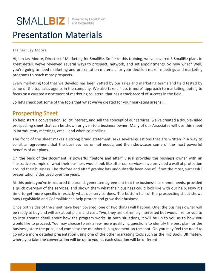 presentation materials