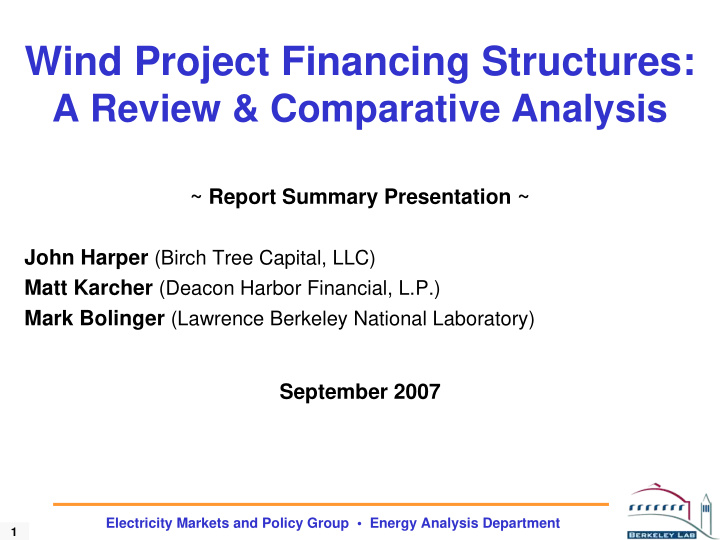 wind project financing structures