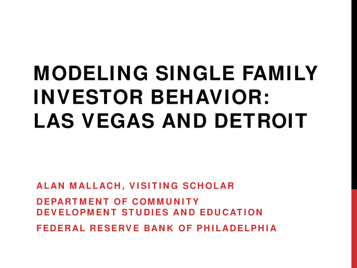 modeling single family investor behavior las vegas and