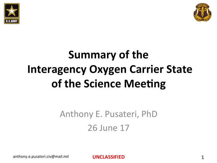 summary of the interagency oxygen carrier state of the