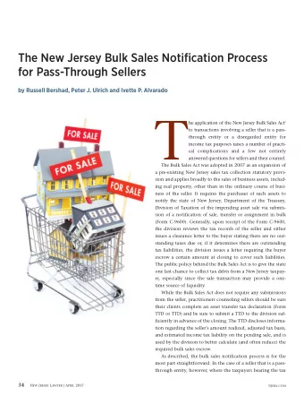 T he application of the New Jersey Bulk Sales Act 1  to transactions involving a seller that is a