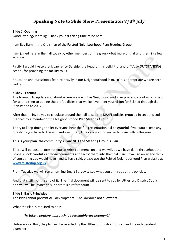 speaking note to slide show presentation 7 8 th july