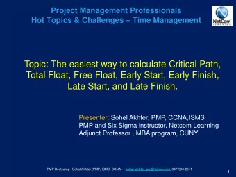 Late Start, and Late Finish.  Presenter: Sohel Akhter, PMP, CCNA,ISMS  PMP and Six Sigma