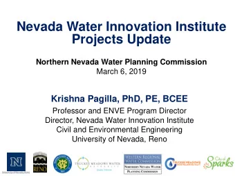 Nevada Water Innovation Institute  Projects Update Northern Nevada Water Planning Commission  March