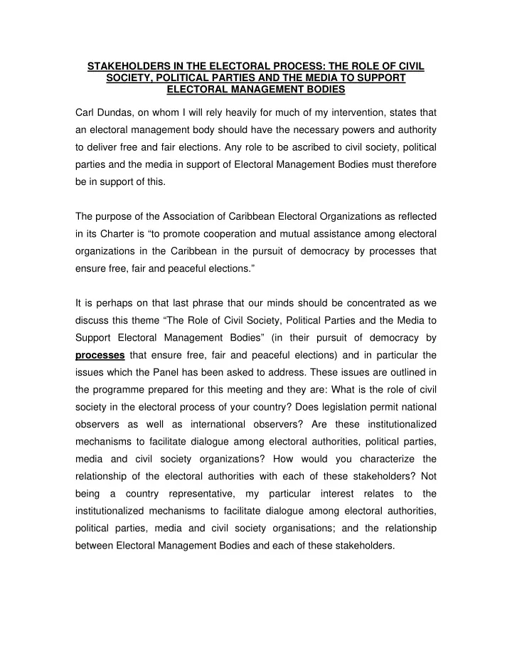 stakeholders in the electoral process the role of civil