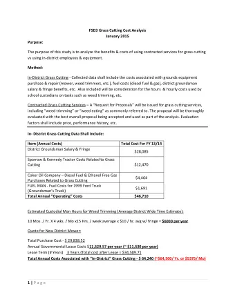 FSD3 Grass Cutting Cost Analysis  January 2015  Purpose:  The purpose of this study is to analyze