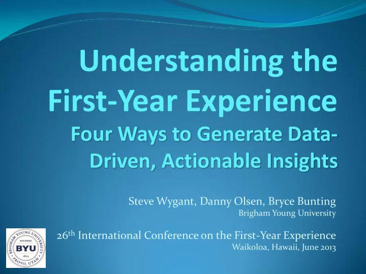 understanding the first year experience