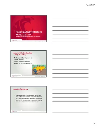 Running Effective Meetings  APAC September 2017  Lynn Valenter, Vice Chancellor of Finance and