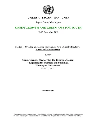 UNDESA - ESCAP  ILO  UNEP  Expert Group Meeting on  GREEN GROWTH AND GREEN JOBS FOR YOUTH