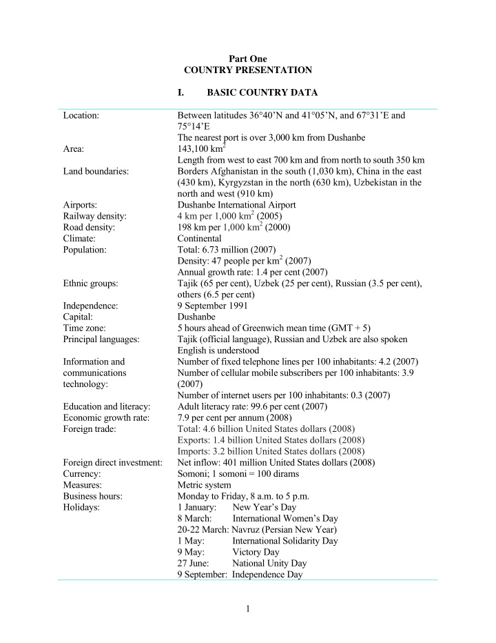 part one country presentation i basic country data