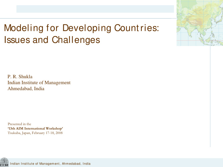 modeling for developing countries issues and challenges