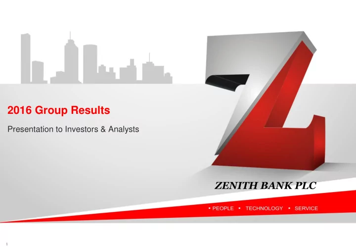 zenith bank plc 1 disclaimer this presentation is based