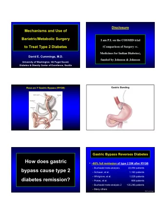 How does gastric  ~80% full remission of type 2 DM after RYGB   Buchwald meta-analysis