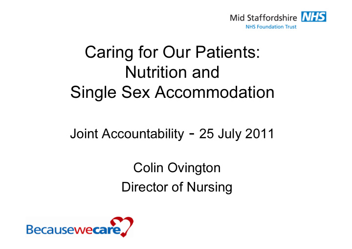caring for our patients nutrition and single sex